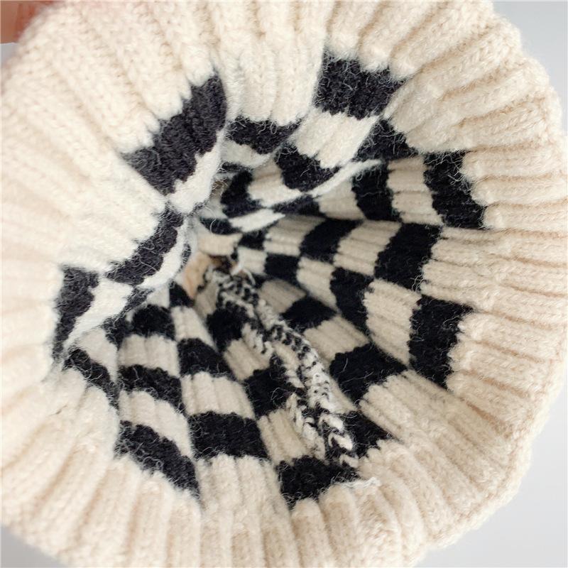 Simplicity Kleinkind-Mütze, Retro-europäischer Stil, Häkelmütze mit Schachbrettmuster, für Kinder, Jungen, Mädchen, Herbst-Winter-Strick-Plüsch-Kugelmütze