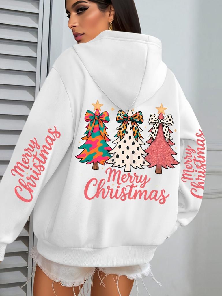 Merry Christmas Colorful Bow Tree Print Pattern Hoodie Jumper Autumn And Winter Sweater