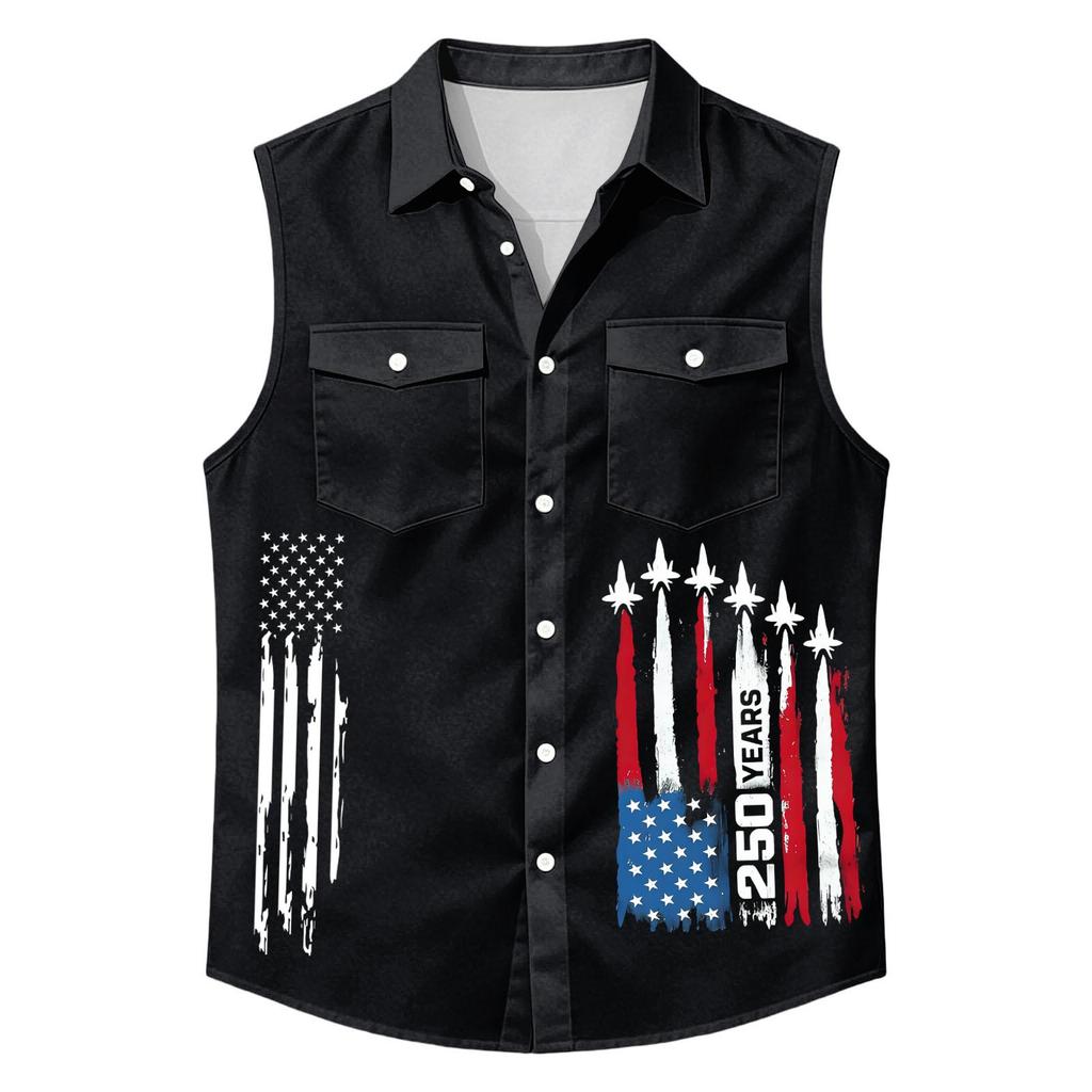 Chemise sans manches légère à revers et boutons pour homme, idéale pour le travail.