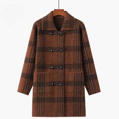 Women's Autumn and Winter Thick Sweater Jacket Mid-length Plaid Sweater Plus Size Top Suitable for 50-70kg Women