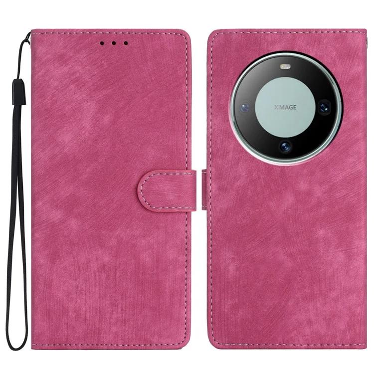 For Huawei Mate 60 Case Folio Flip Solid Color Skin-touch Phone Stand Leather Cover