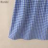 ZANZEA Women Casual Round Neck Short Sleeve Plaid Print Dress