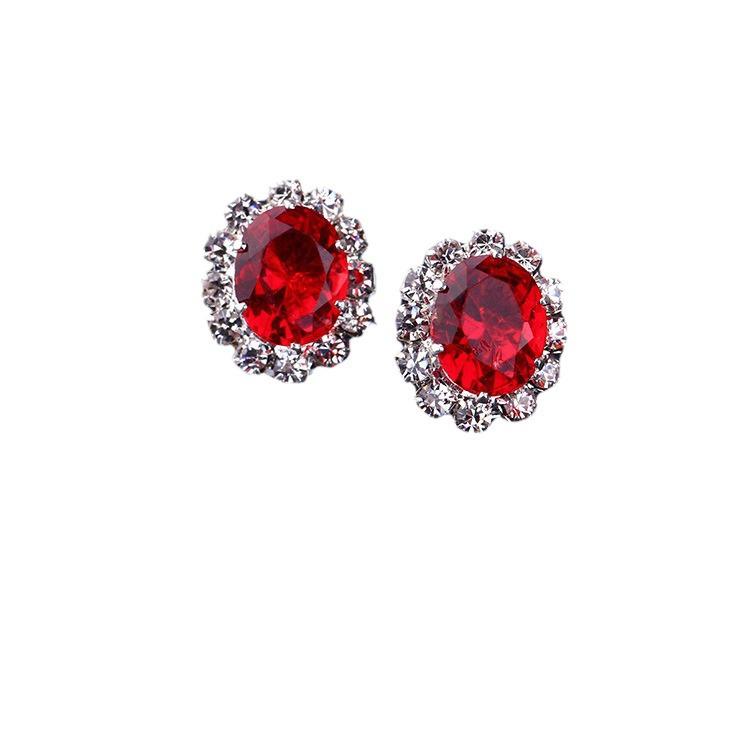 E856 Korean Oval Rhinestone Multi-Color Zircon Earrings