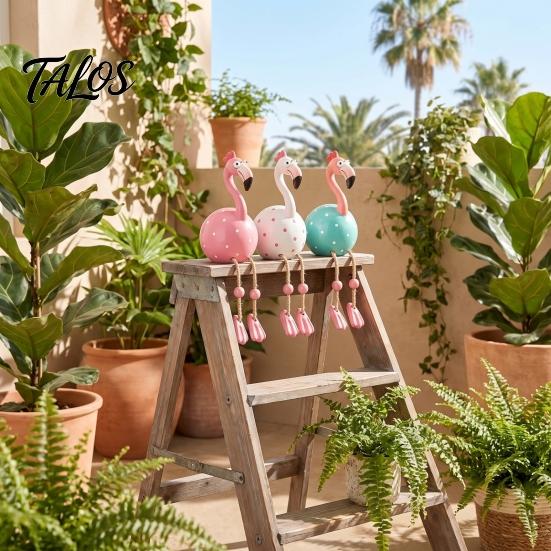 Flamingo Figurine Cute Dangle Leg Figurine, Tropical Polka Dot Statue, Whimsical Outdoor Statue Resin Home Decor Ornament for Indoor Patio Yard Shelf