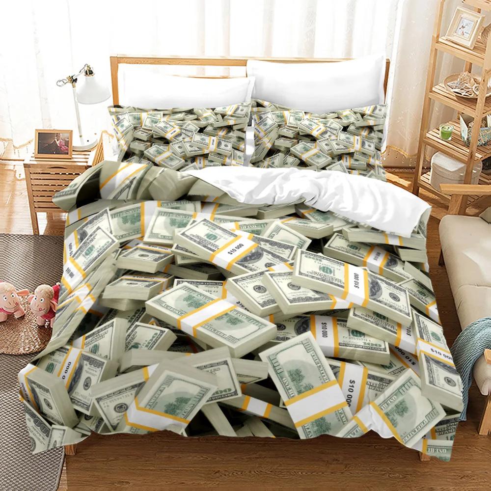 Gelddruck Bettbezug King/Queen Größe, Dollar-Scheine mit dem Porträt von Ben Franklin, Dekoratives 2/3-teiliges Polyester-Bettwäscheset