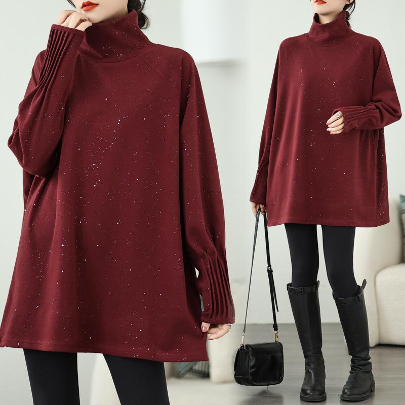 

DIMANAF 2025 Женские пуловеры больших размеров, женские водолазки, осенне-зимние свободные толстые топы с длинными рукавами, рубашки One Size