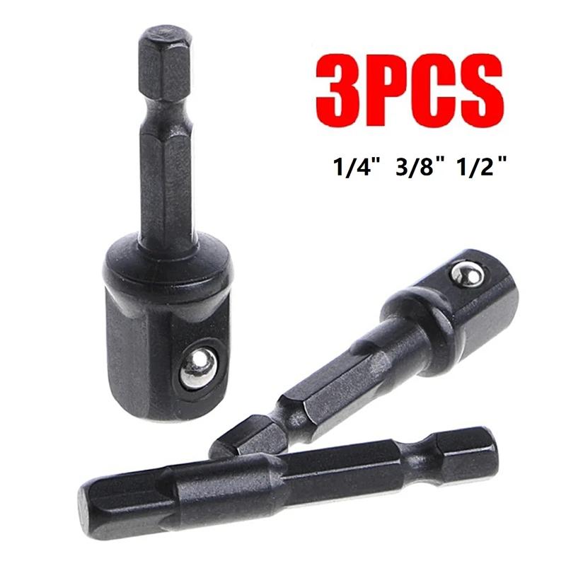 For Screwdriver Handle Tool 3Pcs 65-73mm Impact Socket Adapter 1/4 3/8 1/2 Inch Nut Driver Sockets Hex Shank Extension