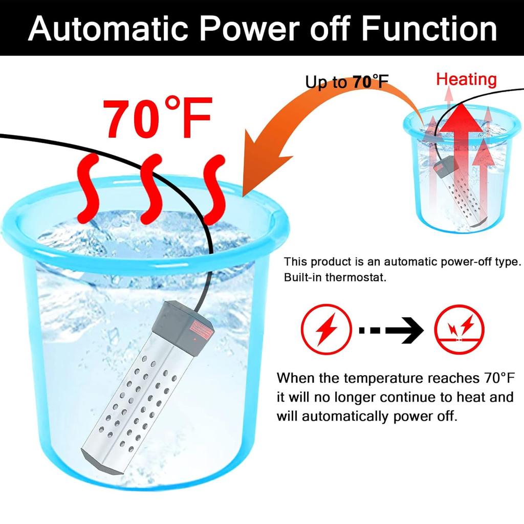 Immersion Water Heater, 2000W Portable Water Heater with 304 Stainless Steel Guard Anti-scalding Water Heater for Pool Bathtub -Heat 5 Gallons Water