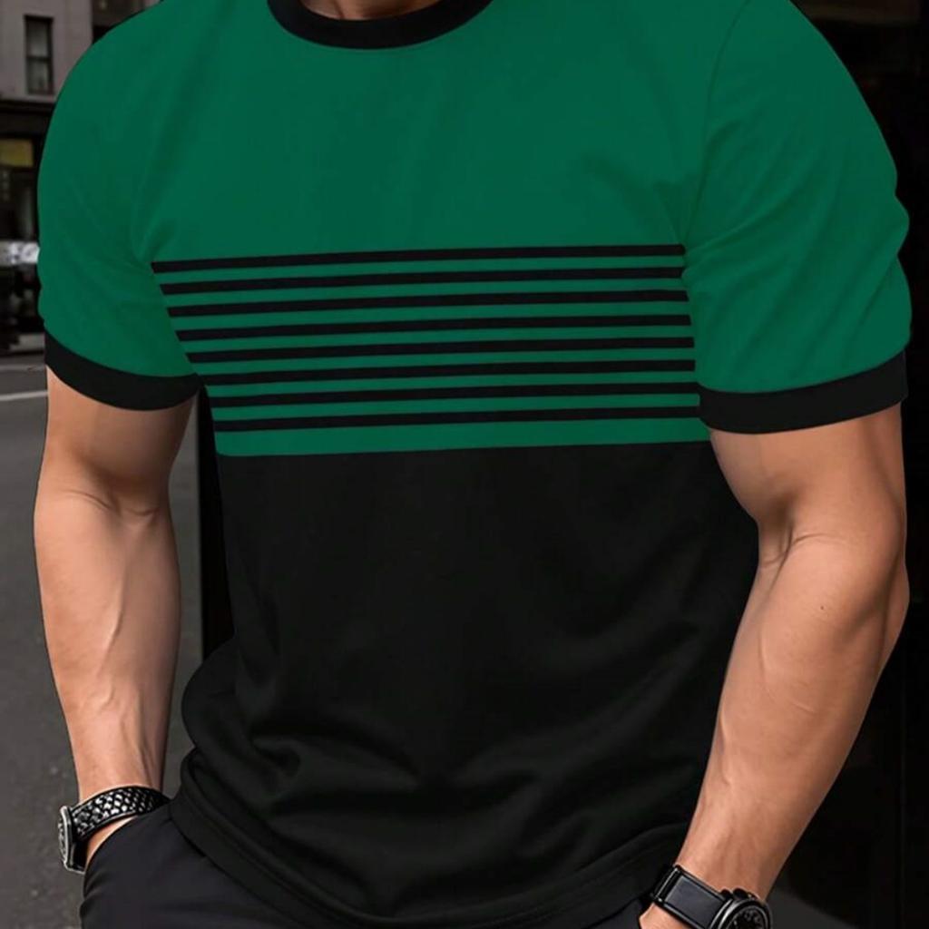 Outdoor Men's T Shirt Summer Fashion Casual Round Neck Short Sleeve Top Striped Printed Styles Men's Quick Drying Clothes