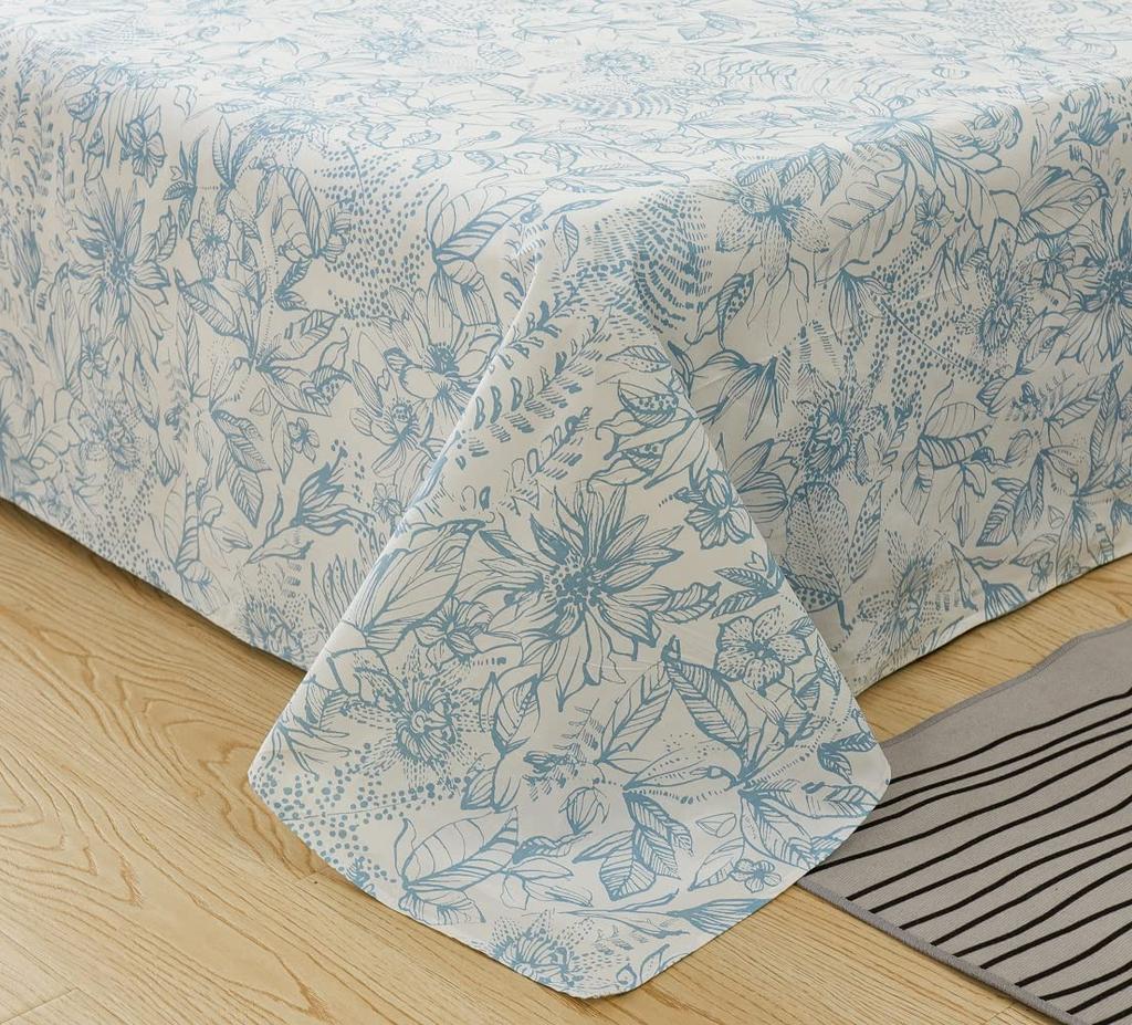 Single Flat Sheet, 150x240cm, 100% Cotton, Dust Mite Resistant, Antibacterial, Leaf Pattern