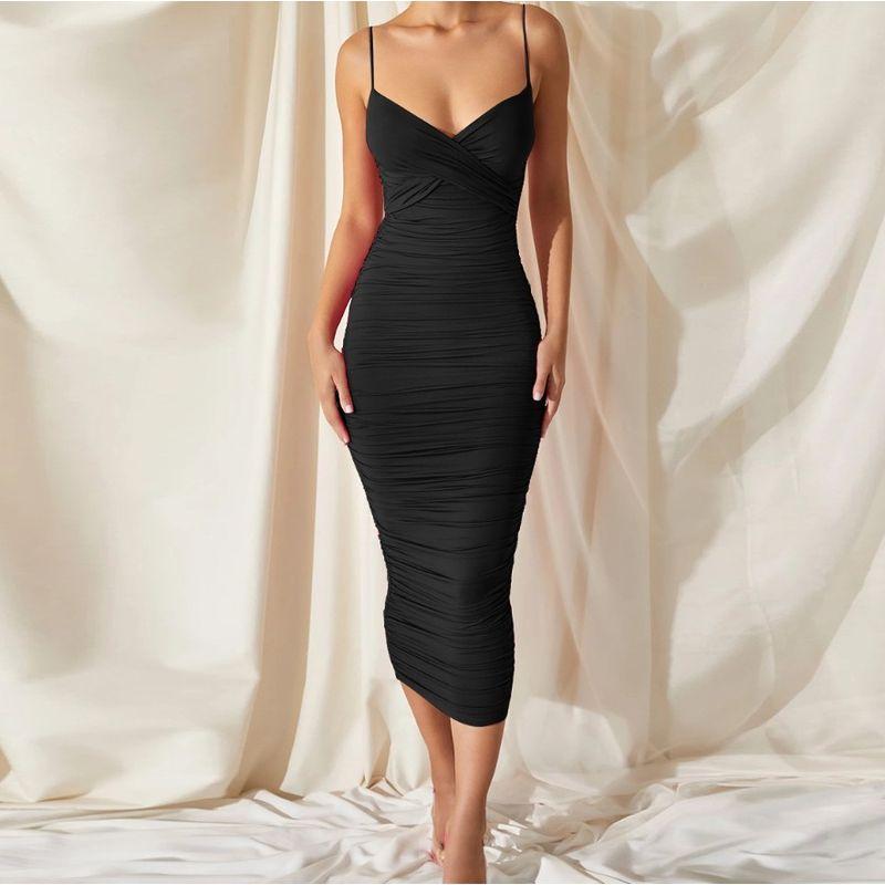 

Women s Sexy Open Back Birthday Party Dress Sling Black L