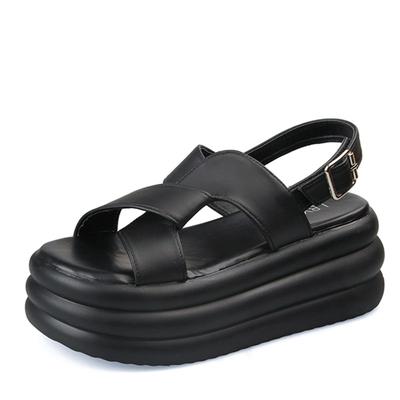 Fashion 8CM Heels Summer Platform Sandals 2024 Breathable Leather Beach Slippers Women Walking Chunky Sandalias Casual Peep Toe Footwear