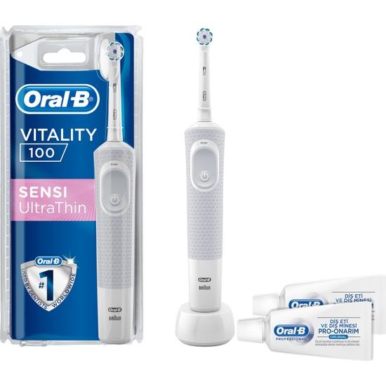 

Ультратонкая электрическая зубная щетка Oral-B Vitality D100 Sensi + зубная паста