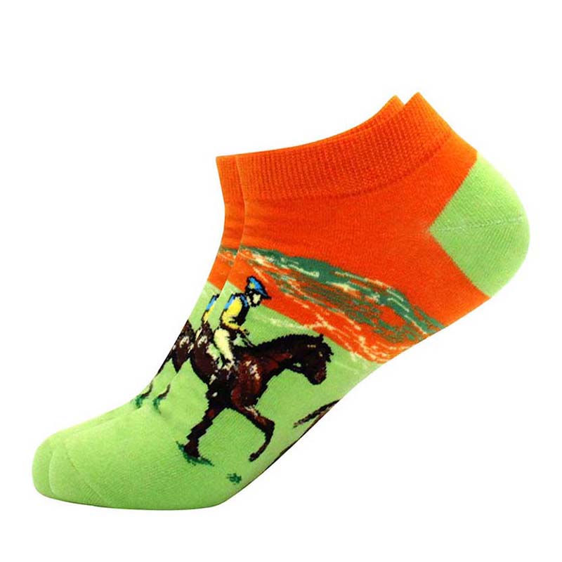 springtime Fashion Colorful Cotton Mens Socks Harajuku Stripe Art oil painting Animal Print Funny Happy Ankle Socks