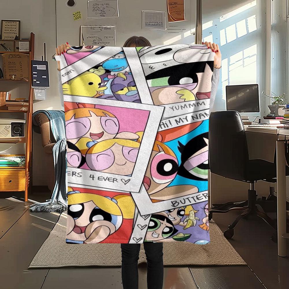 Powerpuff Girls Cartoon Printing Flannel Blanket Bedroom Sofa Camping Warm Blanket Gifts for Family and friends-MJ011
