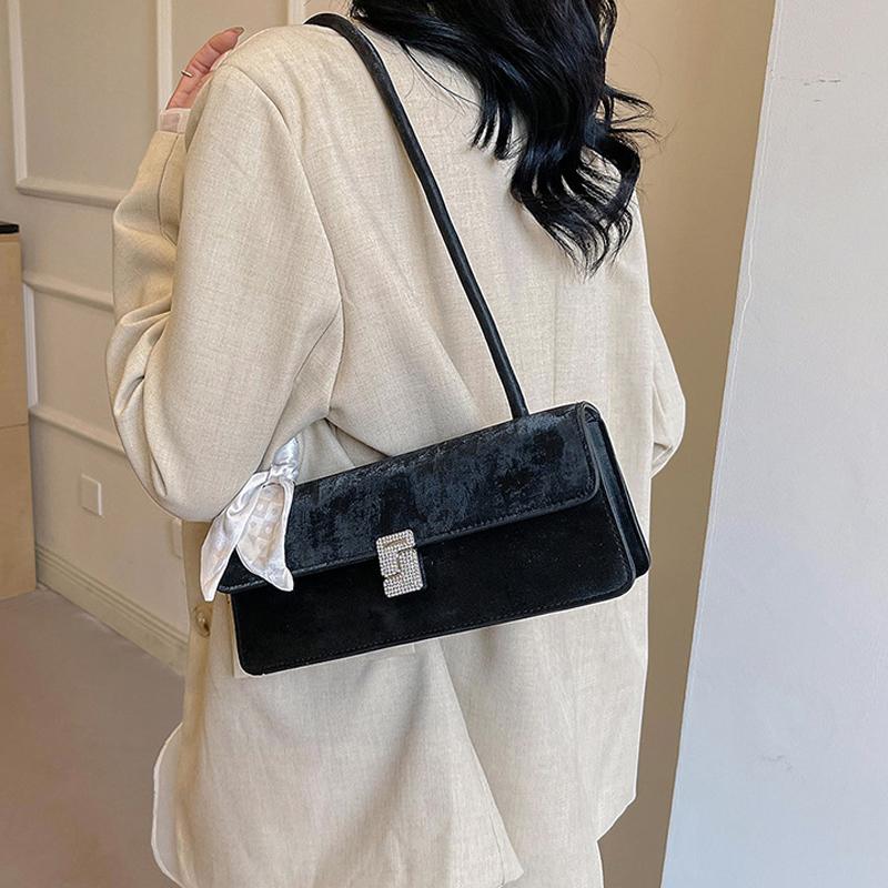 Borsa a tracolla da donna con sciarpa di seta retrò, borsa da viaggio casual, borsa a mano, borsa da donna con patta dal design minimalista