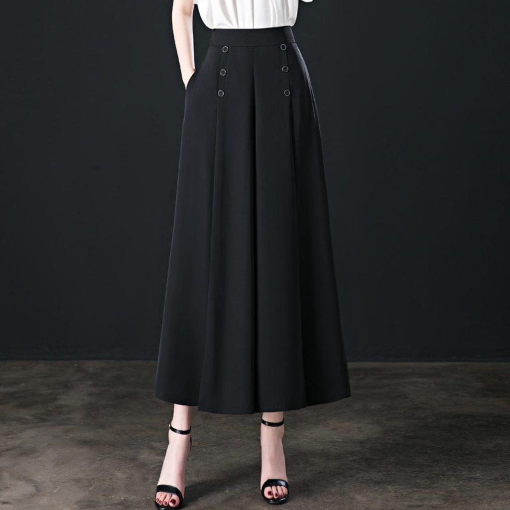 Women's High Waist Wide Leg Pants Loose Fit Street Style Casual Culottes Skirt Pants With Pockets