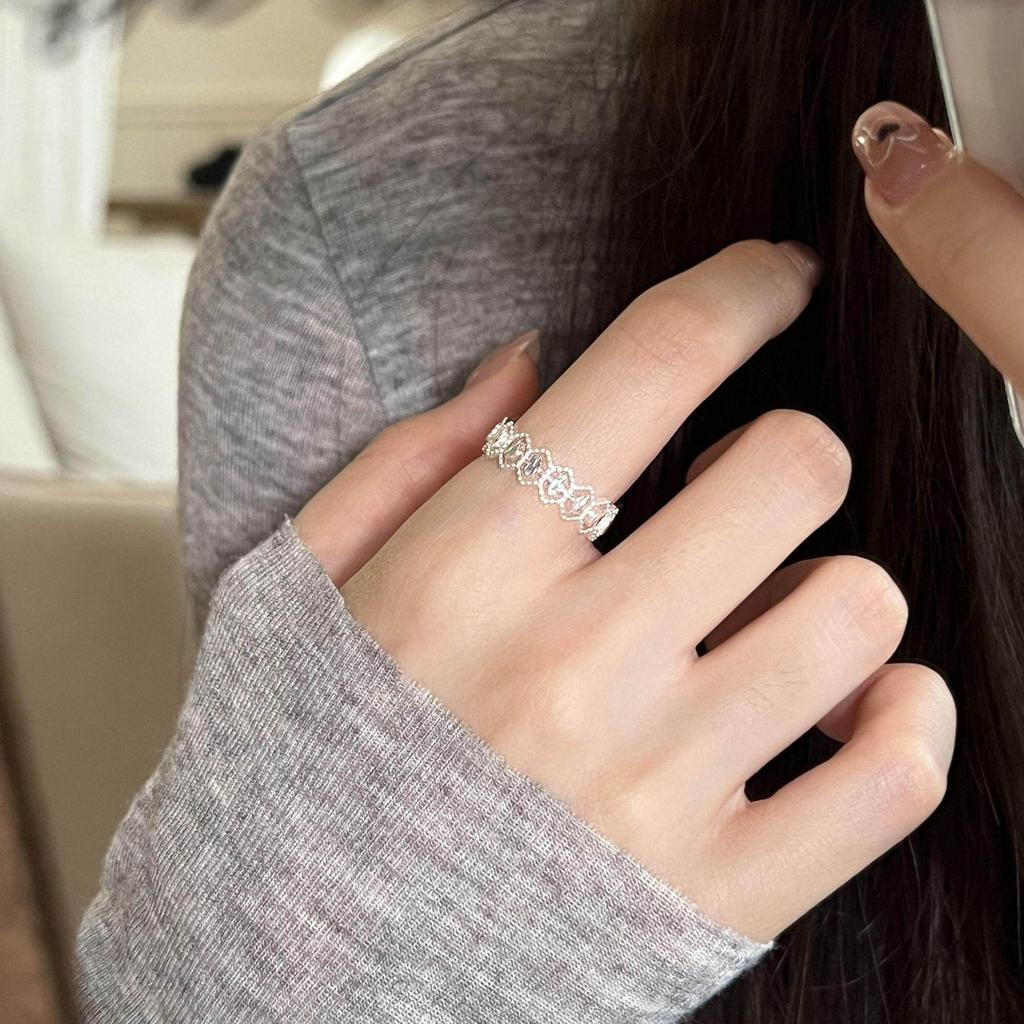 Geometric Floral Lace Adjustable Open Stackable Ring for Women