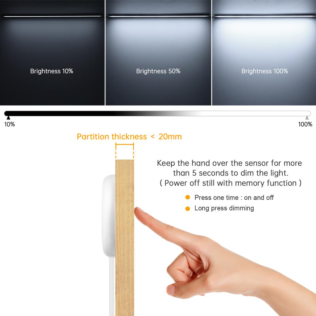 6 Pcs Dimmable LED Dar Light for Wood Slat Wall Panel In Parallel with Touch Sensor Switch for Wall Decor (2*30cm +2*40cm+2*50cm)