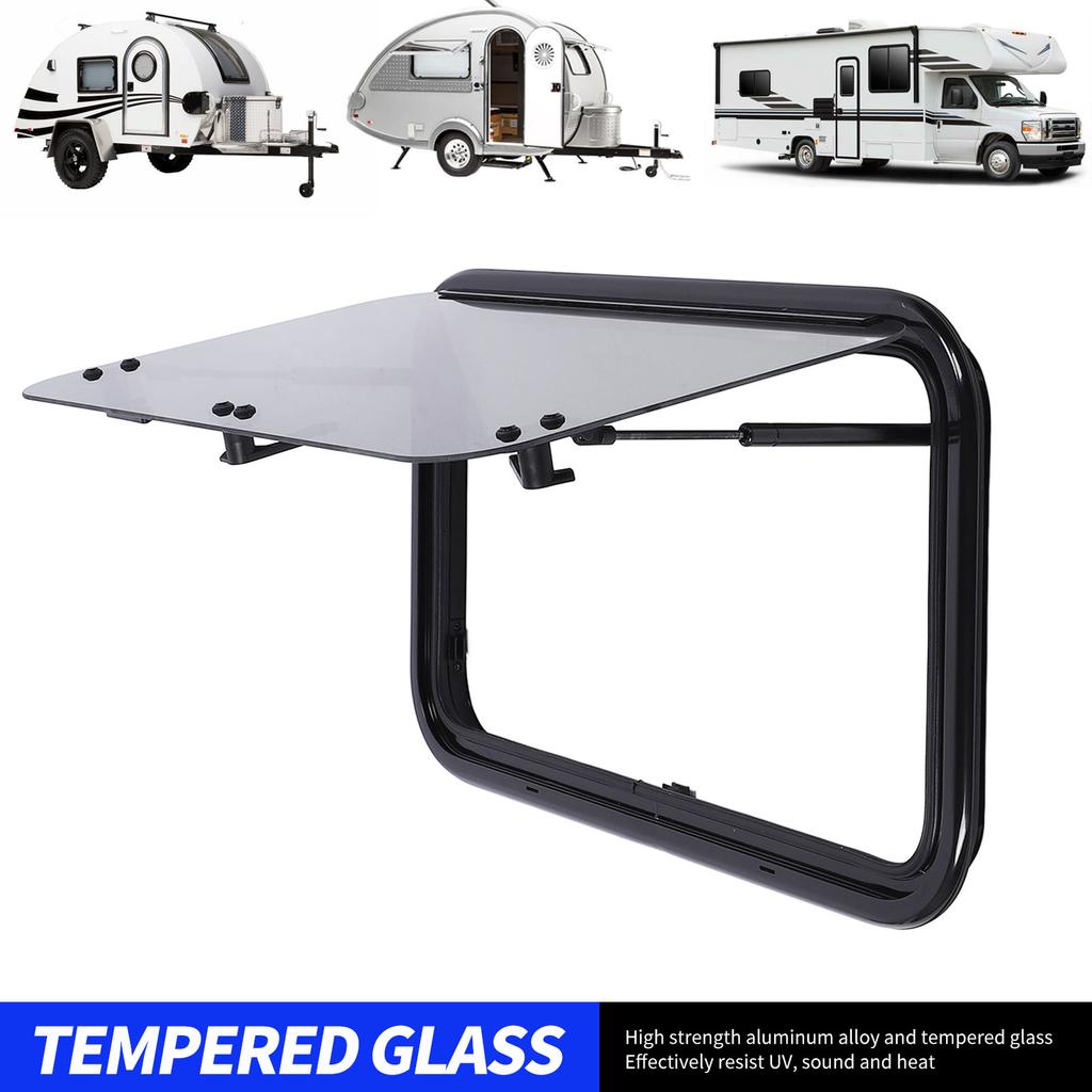 28 X 16 Inch RV Window Aluminum Alloy Frame Tempered Glass Sun Blocking with Hydraulic Support Rod for Trailer Motorhome
