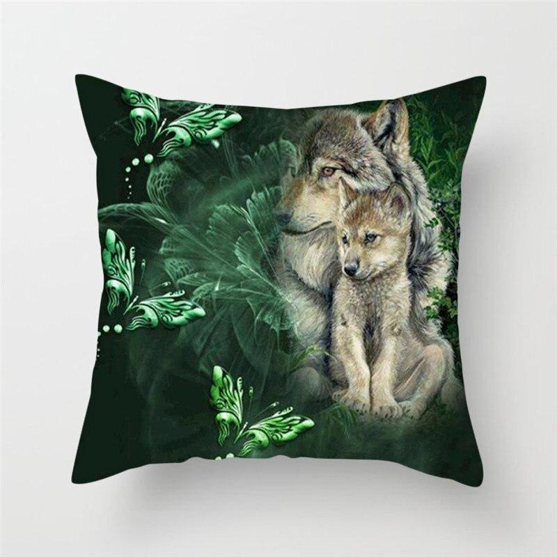 Wild Animals Printed Cushion Cover Wolf King Photo Pillow Covers for Home Sofa Decorative Throw  Cases