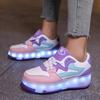 29-40 Zapatos Deportivos Planos Desmontables de Cuatro Ruedas para Niños Zapatos Deportivos Luminosos LED Recargables Patines de Cuatro Ruedas