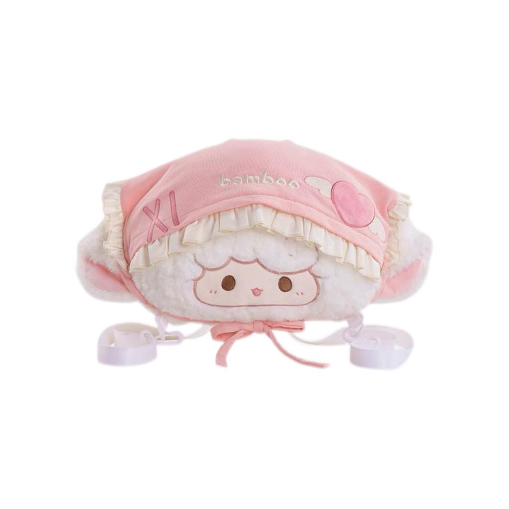 

Bear Lamb Cute Cartoon Fluffy Backpack Embroidery Lightweight School Design білий