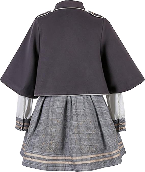 JIURUN Lolita Langarm Lolita Plus Mori Niedlich JK Uniform Cosplay Schule Anime Süß Locker Perfekt für Kirschblüten Traumhaft Niedlich Grau Krawatte Umhang Hut