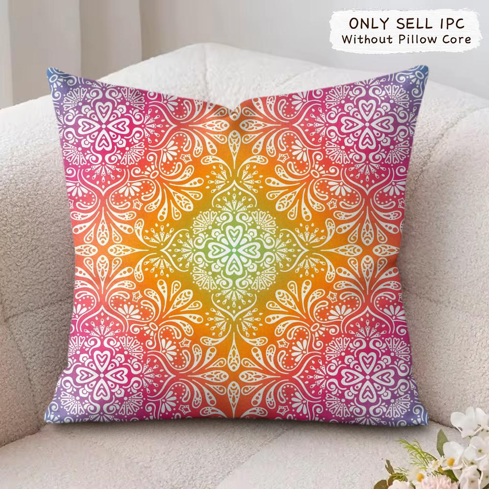 Colorful Floral Mandala Cushion Cover Soft Plush Fabric DoubleSided Printed Cushion Covers for All Seasons Modern Home Decor