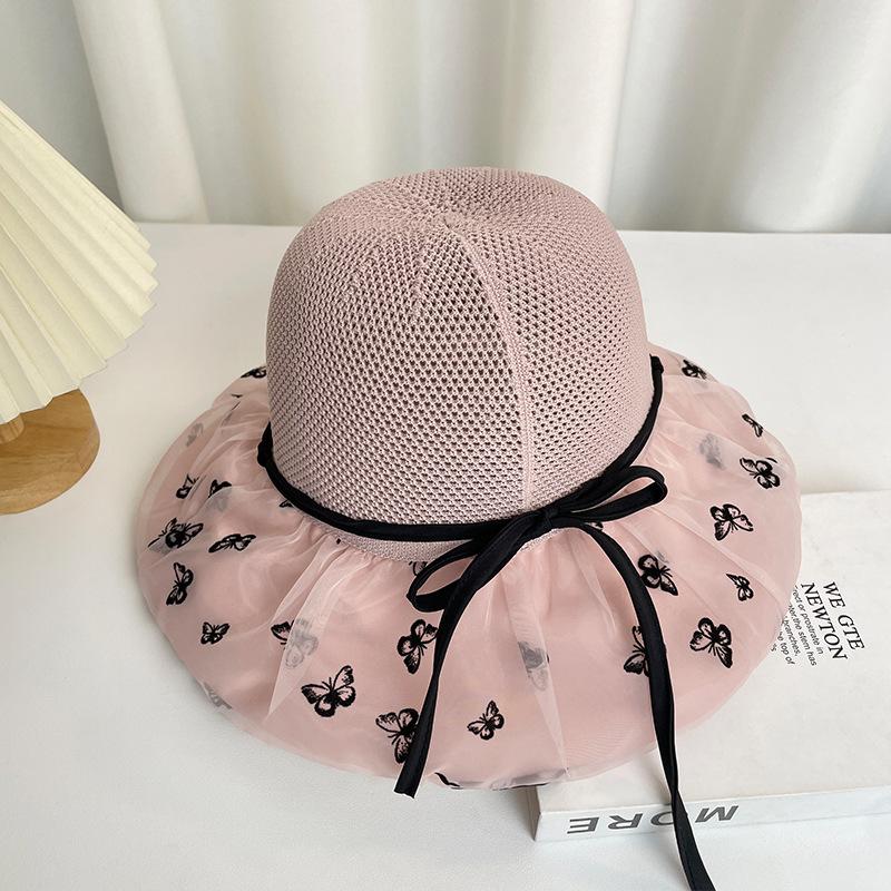 Straw Bow Fisherman's Hat Children Spring and Summer Big Brim Face Covering Sun Protection Hat Seaside Vacation Beach Hat