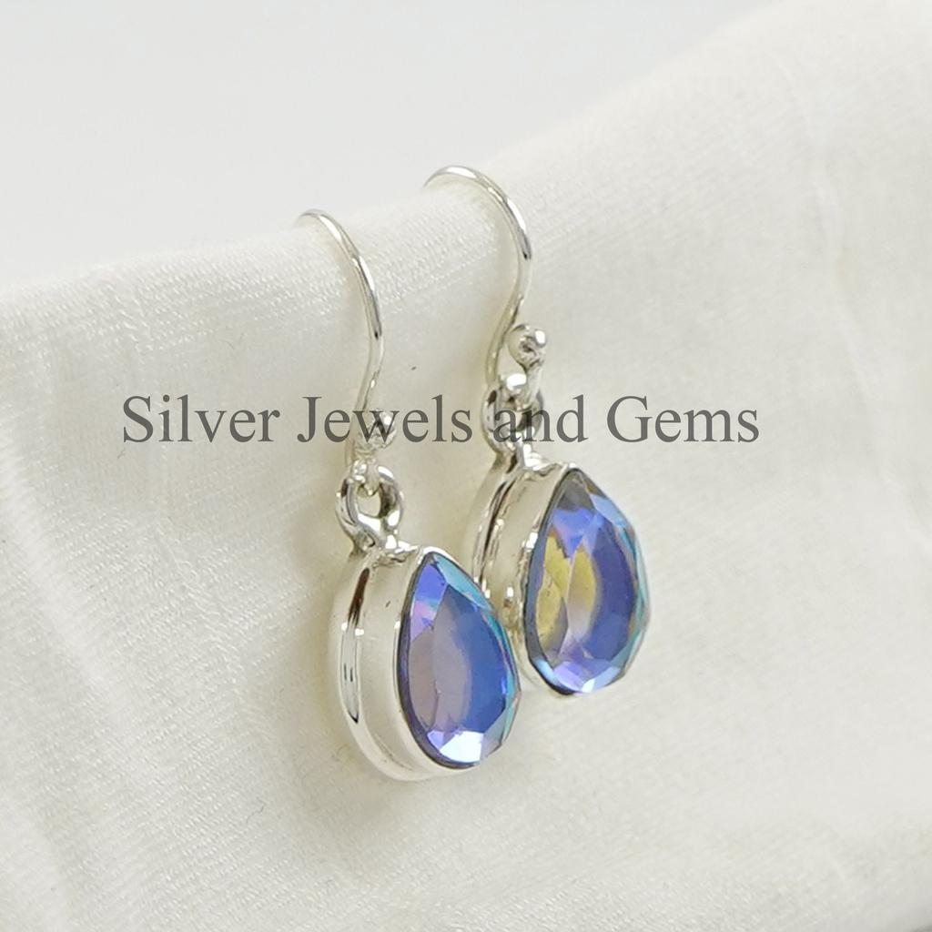 Natural Angel Aura Quartz Earrings, Handmade Earrings, 925 Sterling Silver Teardrop Aura Quartz Earrings, Anniversary Earring