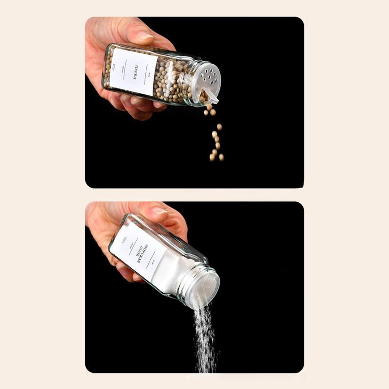 6/12 st Set 120ml Glas Kryddburkar med Trälock Pepparströare Kryddbehållare med Etiketter Köksförvaringsorganisatör