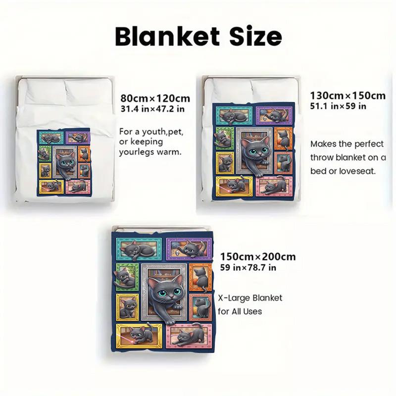 Cat Frames Collection 2D Flat Pattern Flannel Blanket, High Quality All Seasons, Home Decor, Warmth and Comfort, Perfect for Christmas Gifts.