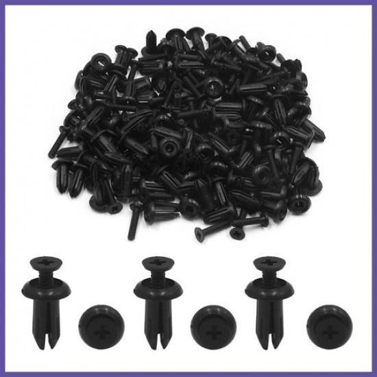 100 Pcs 5mm Dia Black Car Auto Plastic Rivet Push Type Door Bumper Fasteners