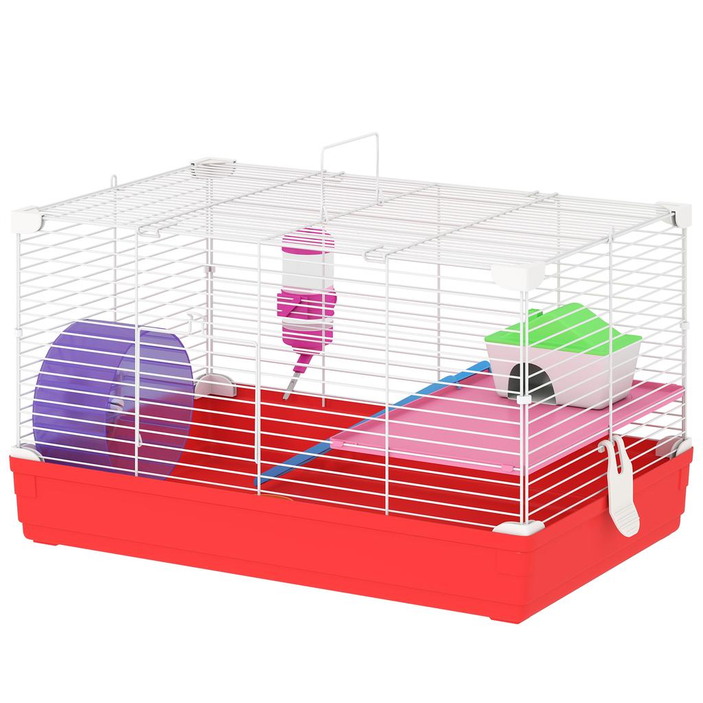 2-Tier Metal and PP Hamster Cage with House, Water Tank and Wheel, 47x30x27 Cm