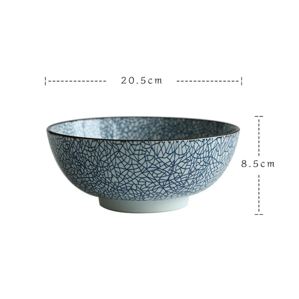 Household Retro Tableware Japanese Lamian Noodles Bowl Ceramic Noodle Bowl Stripe Design Big Soup Bowl Restaurant 8 Inches.