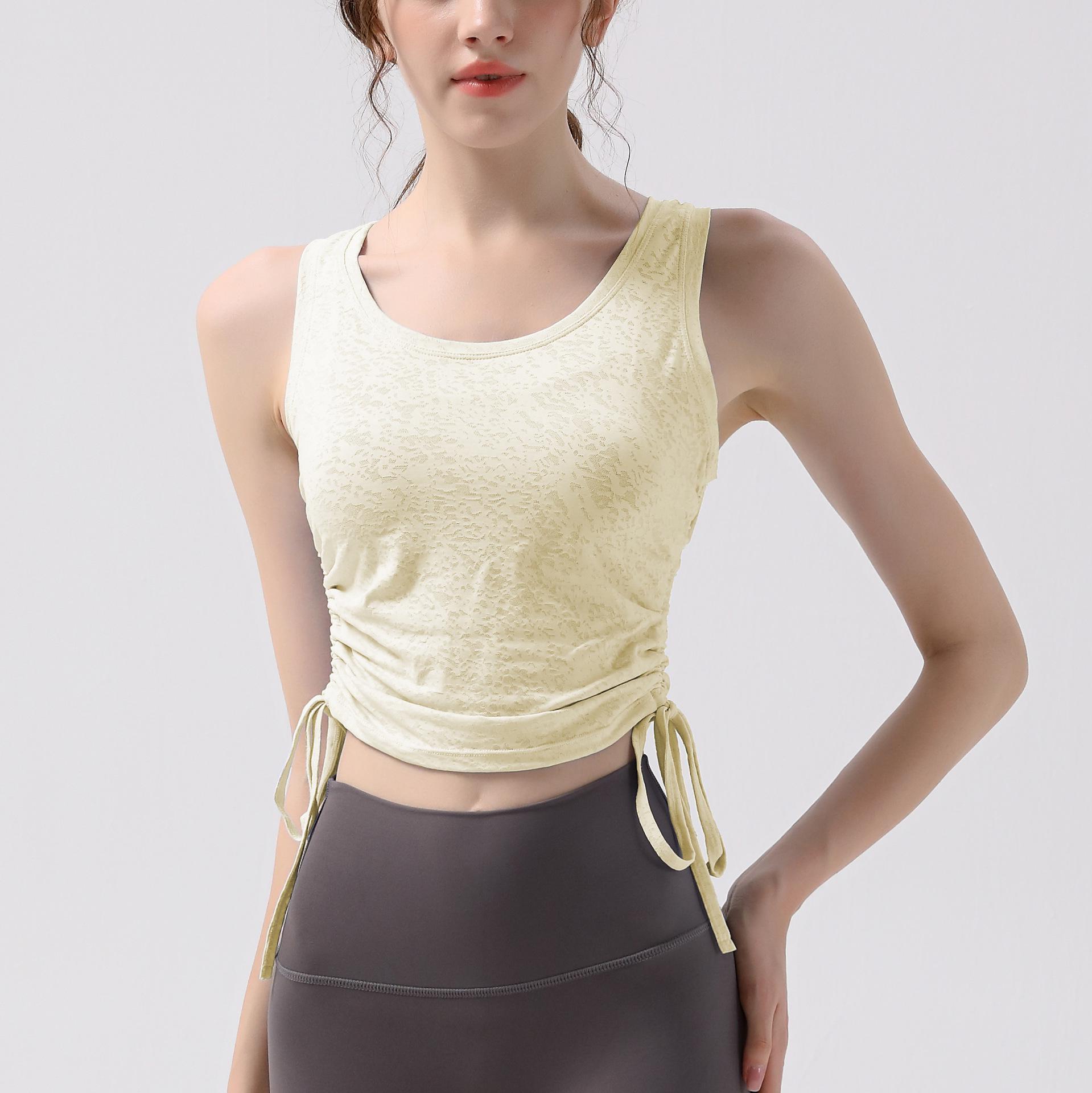 

Дышащий жаккардовый топ для йоги без рукавов с эффектом «обнаженной кожи» - Быстросохнущий и стройнящий Large жёлтый