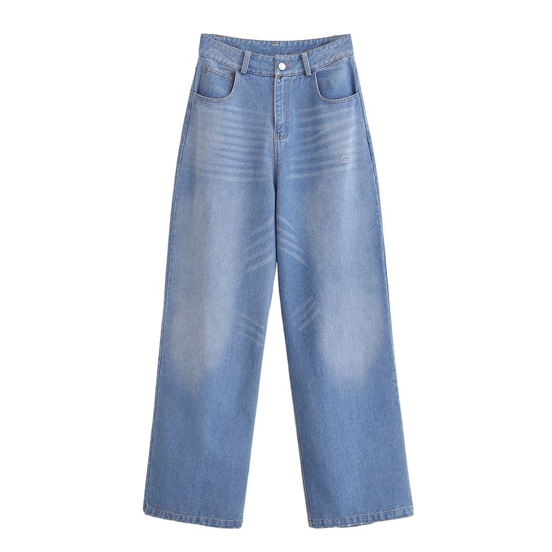 Kaslead New Women Clothes Western Style Hole Decoration Fashion High Waist Baggy Jeans 8727010