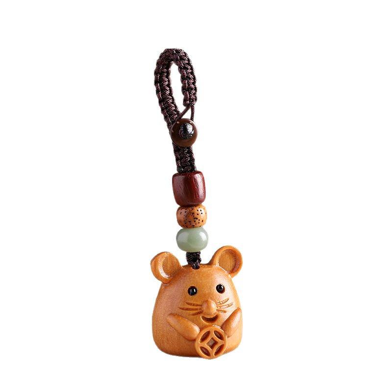 Sandalwood Zodiac Keychain Charm for Men & Women - Cute Mouse Pendant for Keys & Phones