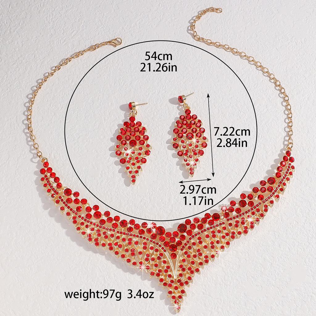 4PC Women's Fashion Water Drop Crown Necklace Earrings Zircon Set Suitable for Wedding, Party, Festival Gifts