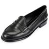 Genuine Leather Black Round Toe Short Heeled Loafer Women's Casual Shoes