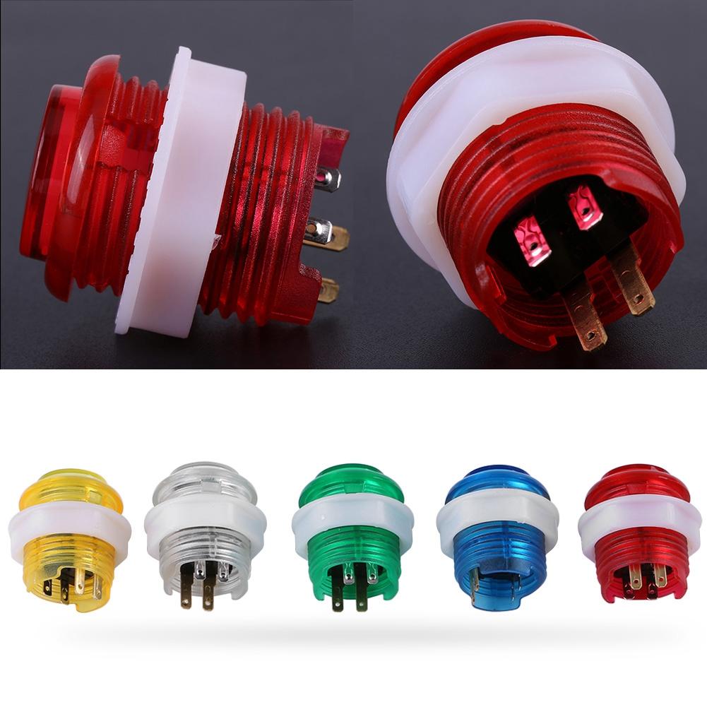 LED Illuminated Push Button Set, Materials, 5PC with Same Color LED, Transparent Body, Sy Installation for Game Console