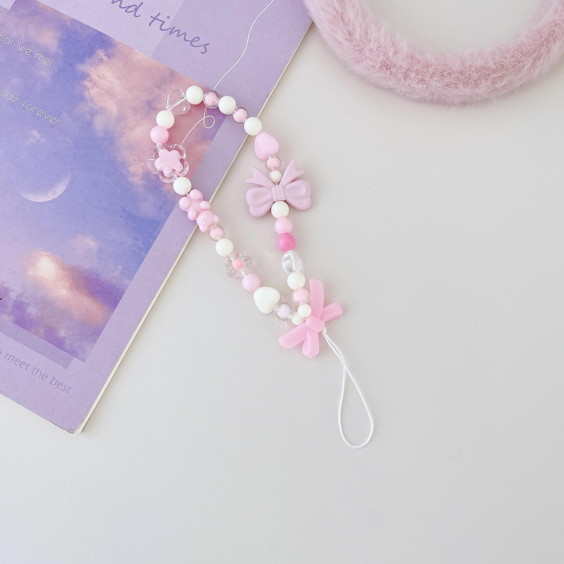 

Handmade Beaded Phone Strap Sweet Fresh Style Acrylic 25cm Phone Case Lanyard for Girls C