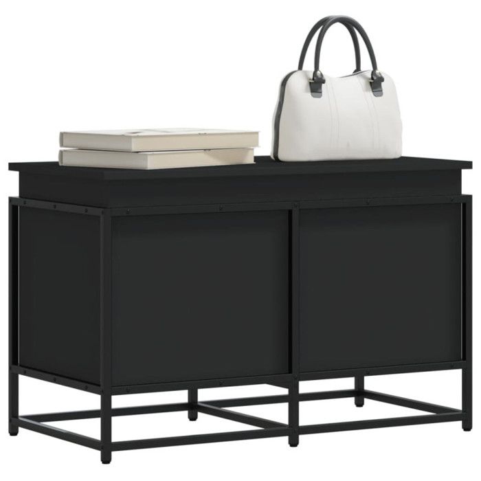 Boîte de rangement avec couvercle noir bois d ingénierie