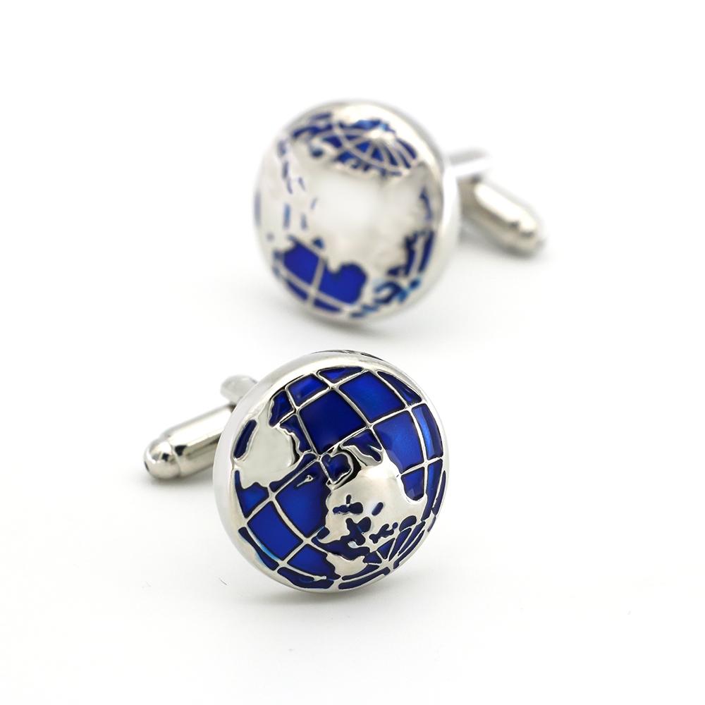 Boutons de Manchette Carte du Monde Igame Matériau Laiton de Qualité Couleur Bleue Design Globe Boutons de Manchette Pour Hommes Cadeau