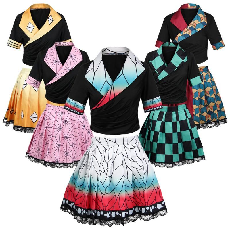 Demon Slayer Cosplay Costumes Kamado Nezuko Kochou Shinobu Tomioka Giyuu Agatsuma Zenitsu Tanjirou Anime Cos Outfits