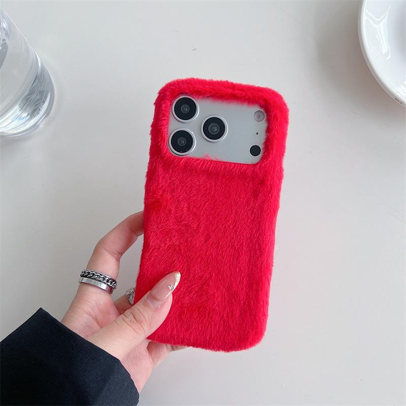 Winter Warm Solid Colors Furry Fluffy Plush Phone Case For iPhone 17 Air 16 15 14 13 Pro Max Shockproof Protective Cover