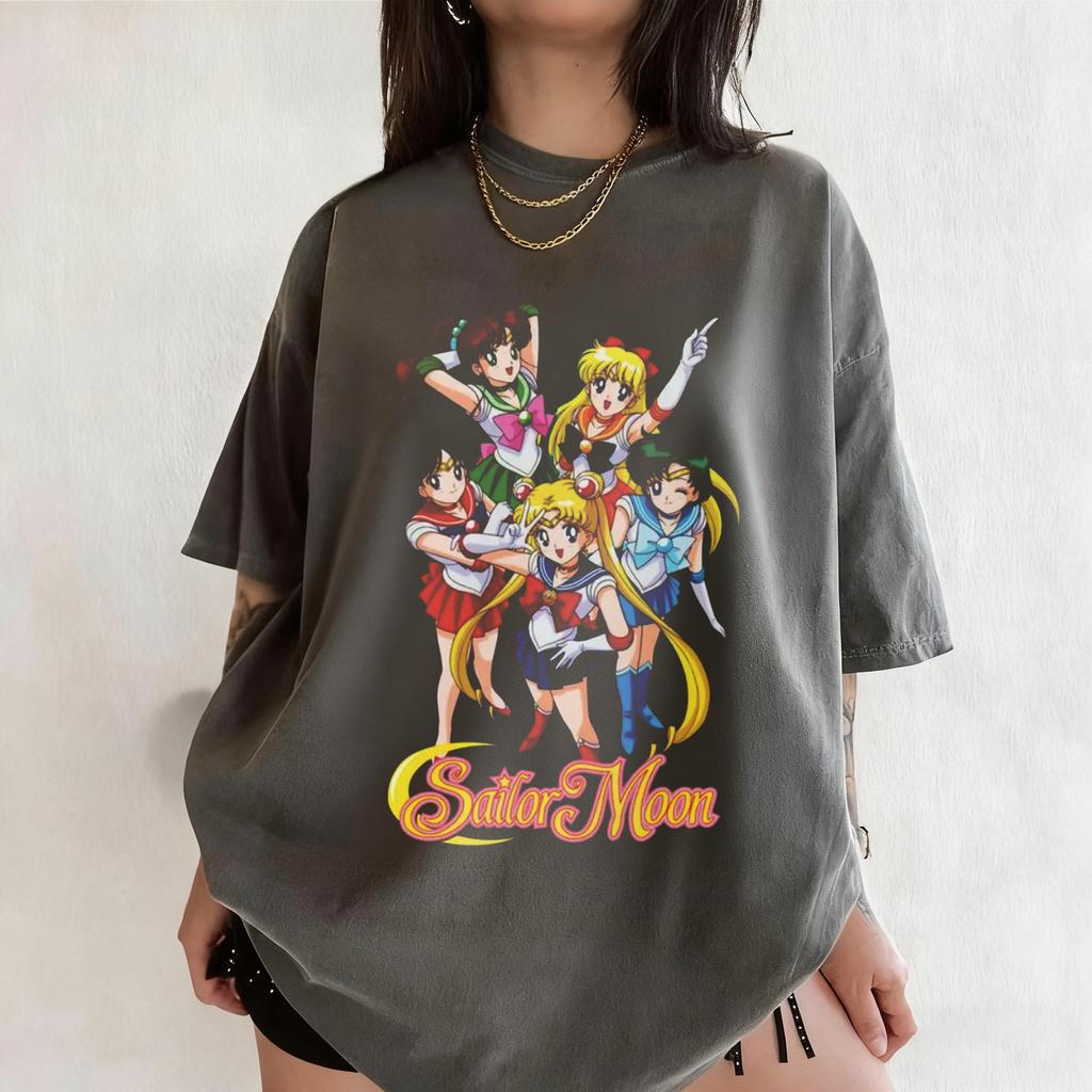 Anime Sailor Moon Retro Pattern Summer Cotton Tshirt for Both Unisex and Women Street Casual Trendy Shortsleeved Design