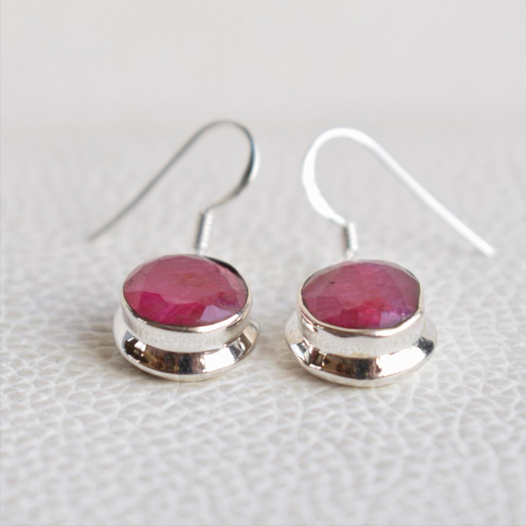 Red Ruby Earrings-Handmade Silver Earrings-925 Sterling Silver Earrings-Oval Ruby Earrings-Gift for her-Dangle & Drop Earrings