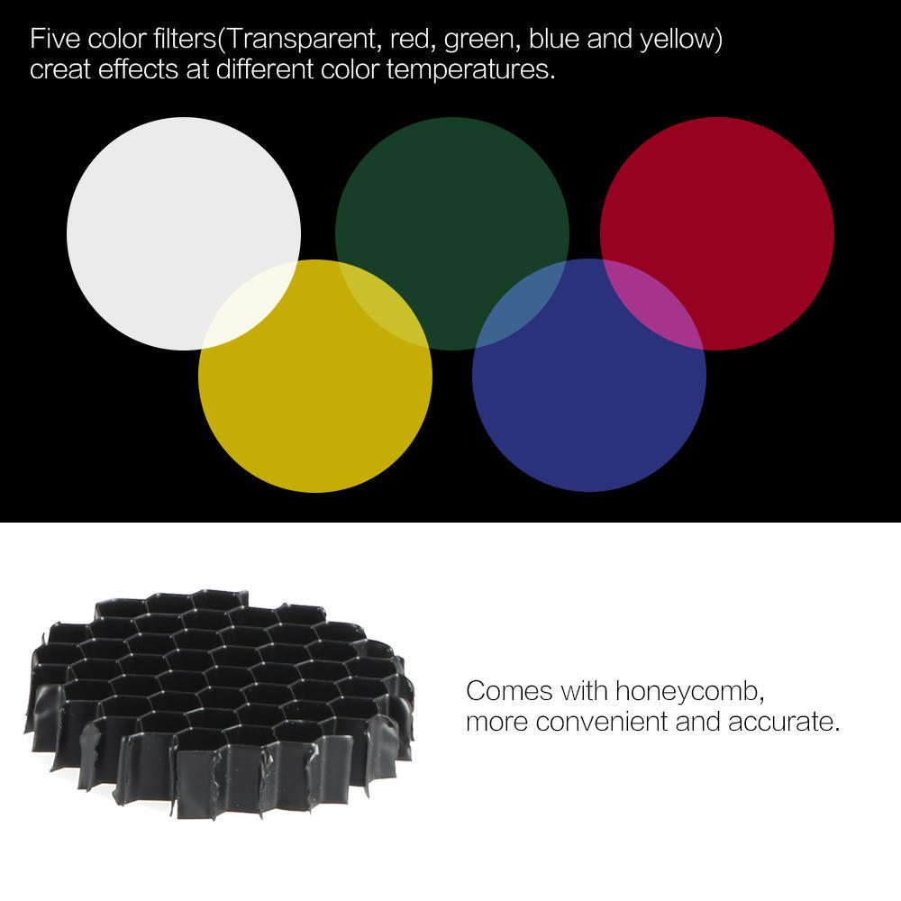 Snoot with Honeycomb Grid 5pcs Color Filter Kit Replacement for Elinchrom  Impact EX Calumet Genesis  Interfit EX Flash